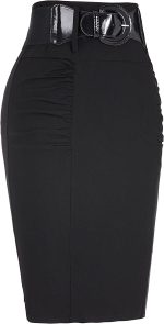 Women's Stretchy Pencil Skirt Side Pleated Business Skirts with Belt KK271(28 Color) - Image 7